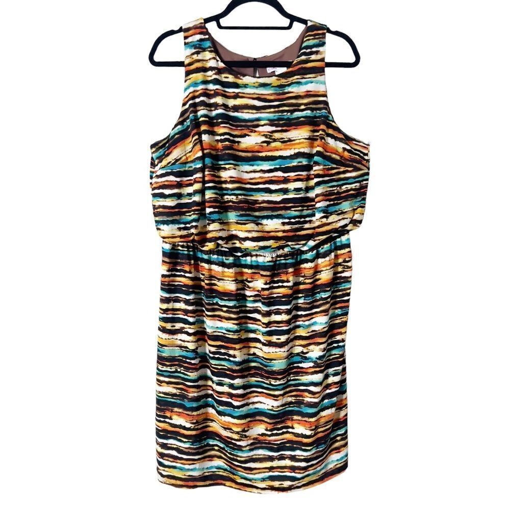Wishes Wishes Wishes Sleeveless Elastic Waist Multi Color Dress Size 2X